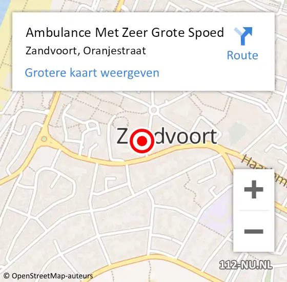 Locatie op kaart van de 112 melding: Ambulance Met Zeer Grote Spoed Naar Zandvoort, Oranjestraat op 24 juni 2024 16:12