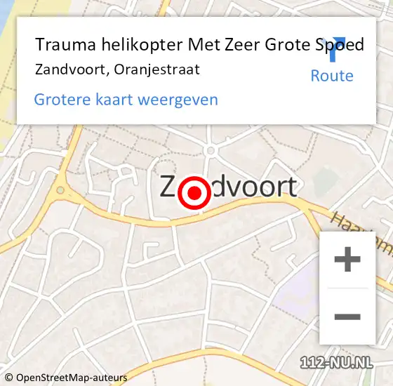 Locatie op kaart van de 112 melding: Trauma helikopter Met Zeer Grote Spoed Naar Zandvoort, Oranjestraat op 24 juni 2024 16:12