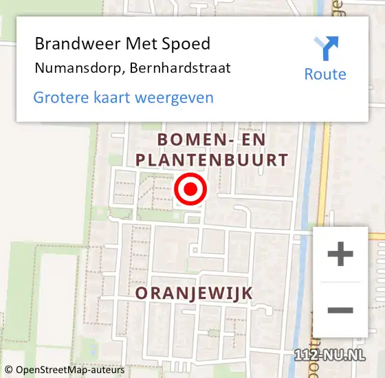 Locatie op kaart van de 112 melding: Brandweer Met Spoed Naar Numansdorp, Bernhardstraat op 24 juni 2024 16:21