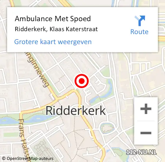 Locatie op kaart van de 112 melding: Ambulance Met Spoed Naar Ridderkerk, Klaas Katerstraat op 24 juni 2024 16:23