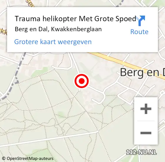 Locatie op kaart van de 112 melding: Trauma helikopter Met Grote Spoed Naar Berg en Dal, Kwakkenberglaan op 24 juni 2024 16:26