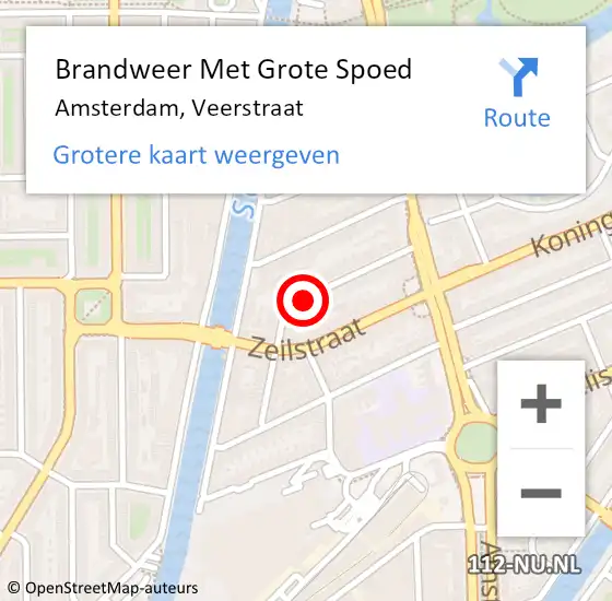 Locatie op kaart van de 112 melding: Brandweer Met Grote Spoed Naar Amsterdam, Veerstraat op 24 juni 2024 16:33