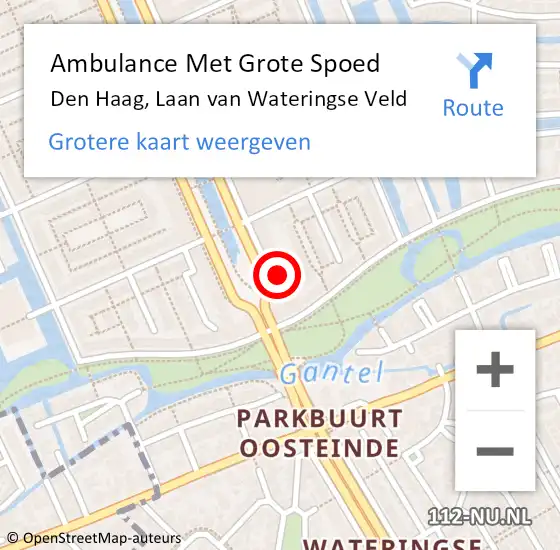 Locatie op kaart van de 112 melding: Ambulance Met Grote Spoed Naar Den Haag, Laan van Wateringse Veld op 24 juni 2024 16:40