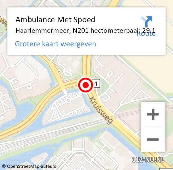 Locatie op kaart van de 112 melding: Ambulance Met Spoed Naar Haarlemmermeer, N201 hectometerpaal: 29,1 op 24 juni 2024 16:56