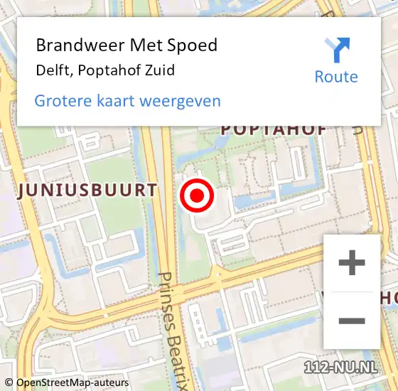 Locatie op kaart van de 112 melding: Brandweer Met Spoed Naar Delft, Poptahof Zuid op 24 juni 2024 16:56