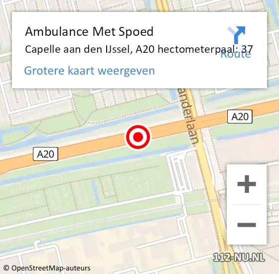 Locatie op kaart van de 112 melding: Ambulance Met Spoed Naar Capelle aan den IJssel, A20 hectometerpaal: 37 op 24 juni 2024 17:04