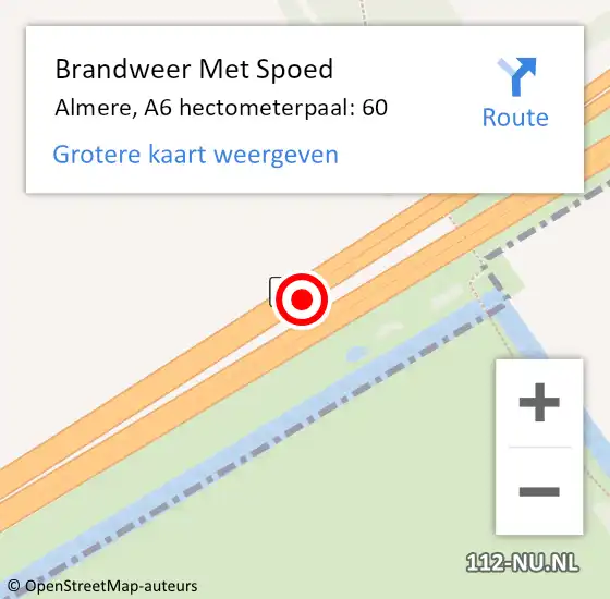 Locatie op kaart van de 112 melding: Brandweer Met Spoed Naar Almere, A6 hectometerpaal: 60 op 24 juni 2024 17:06