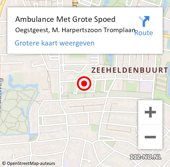 Locatie op kaart van de 112 melding: Ambulance Met Grote Spoed Naar Oegstgeest, M. Harpertszoon Tromplaan op 24 juni 2024 17:20