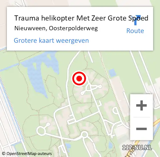 Locatie op kaart van de 112 melding: Trauma helikopter Met Zeer Grote Spoed Naar Nieuwveen, Oosterpolderweg op 24 juni 2024 17:25