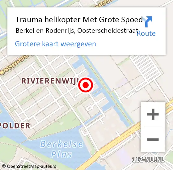 Locatie op kaart van de 112 melding: Trauma helikopter Met Grote Spoed Naar Berkel en Rodenrijs, Oosterscheldestraat op 24 juni 2024 17:28