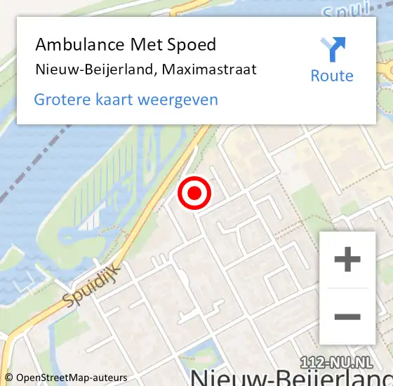 Locatie op kaart van de 112 melding: Ambulance Met Spoed Naar Nieuw-Beijerland, Maximastraat op 24 juni 2024 17:32