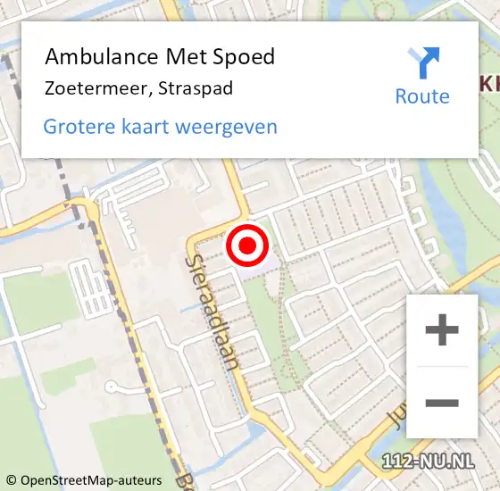 Locatie op kaart van de 112 melding: Ambulance Met Spoed Naar Zoetermeer, Straspad op 24 juni 2024 17:35