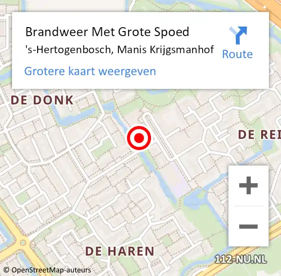 Locatie op kaart van de 112 melding: Brandweer Met Grote Spoed Naar 's-Hertogenbosch, Manis Krijgsmanhof op 24 juni 2024 17:36