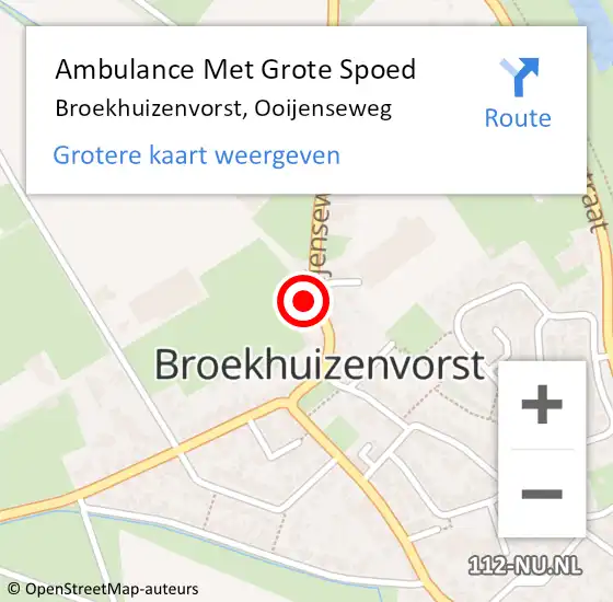 Locatie op kaart van de 112 melding: Ambulance Met Grote Spoed Naar Broekhuizenvorst, Ooijenseweg op 10 oktober 2014 15:21