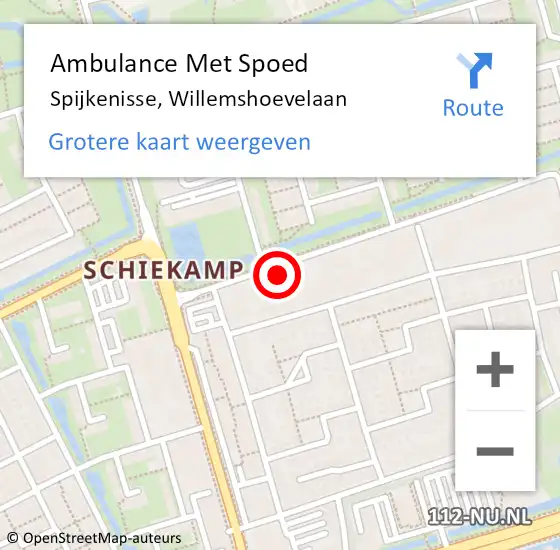 Locatie op kaart van de 112 melding: Ambulance Met Spoed Naar Spijkenisse, Willemshoevelaan op 24 juni 2024 18:01