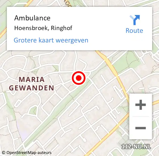 Locatie op kaart van de 112 melding: Ambulance Hoensbroek, Ringhof op 10 oktober 2014 15:22