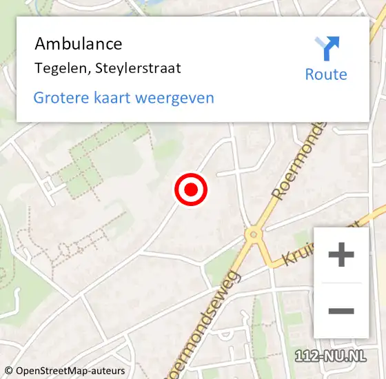 Locatie op kaart van de 112 melding: Ambulance Tegelen, Steylerstraat op 10 oktober 2014 15:25