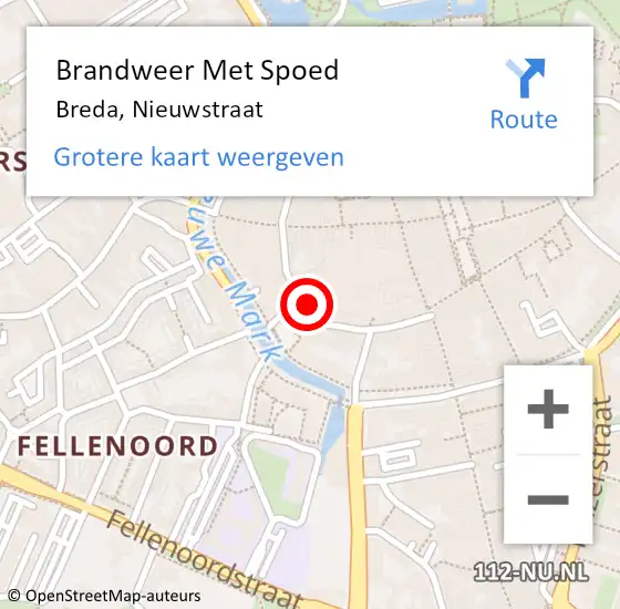 Locatie op kaart van de 112 melding: Brandweer Met Spoed Naar Breda, Nieuwstraat op 24 juni 2024 19:32