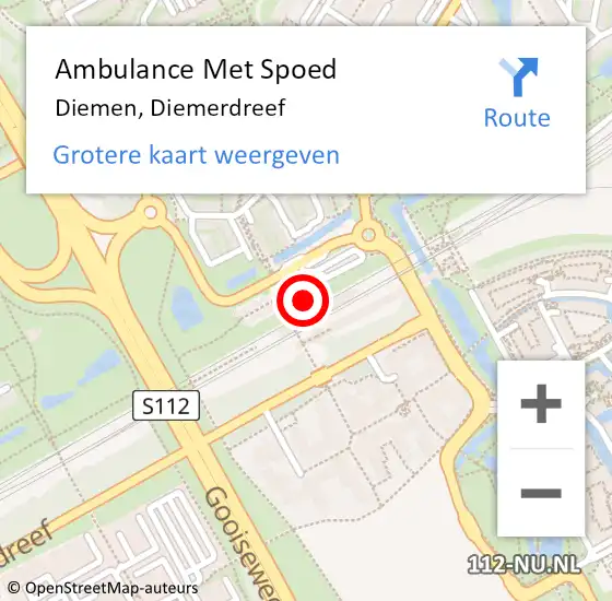 Locatie op kaart van de 112 melding: Ambulance Met Spoed Naar Diemen, Diemerdreef op 24 juni 2024 19:33