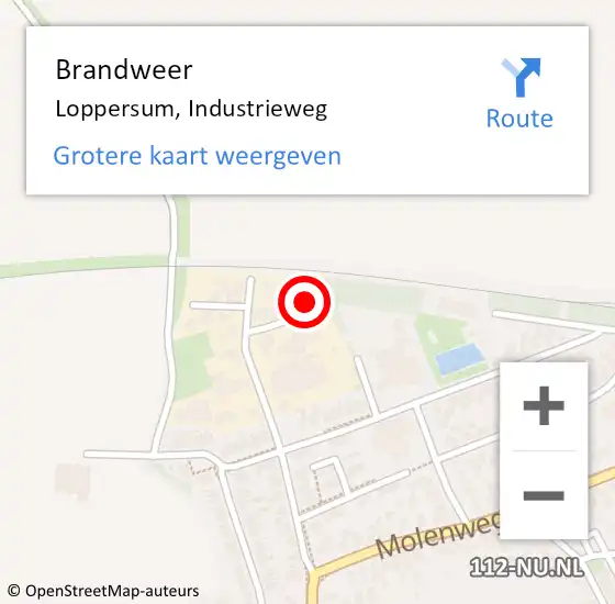 Locatie op kaart van de 112 melding: Brandweer Loppersum, Industrieweg op 24 juni 2024 19:37