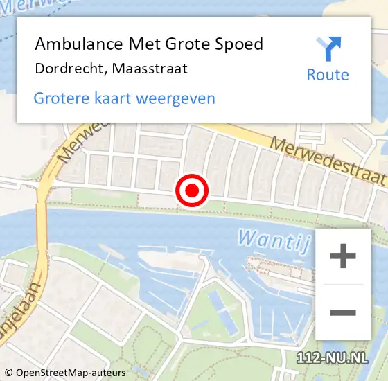 Locatie op kaart van de 112 melding: Ambulance Met Grote Spoed Naar Dordrecht, Maasstraat op 24 juni 2024 19:38