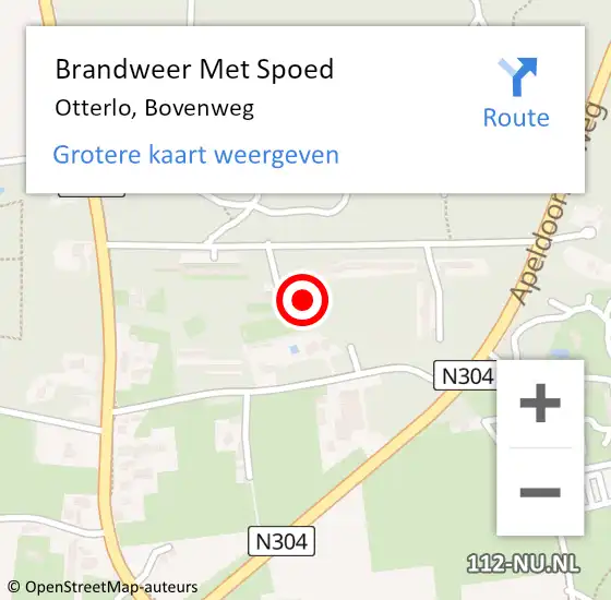 Locatie op kaart van de 112 melding: Brandweer Met Spoed Naar Otterlo, Bovenweg op 24 juni 2024 19:47