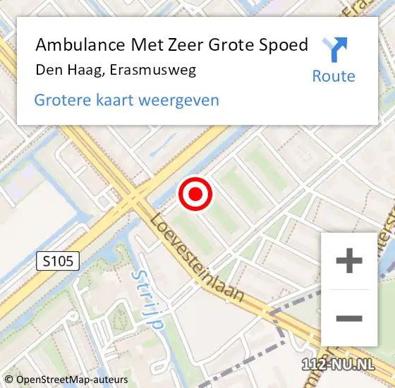 Locatie op kaart van de 112 melding: Ambulance Met Zeer Grote Spoed Naar Den Haag, Erasmusweg op 24 juni 2024 20:06