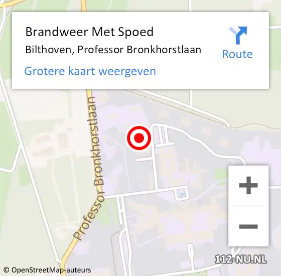 Locatie op kaart van de 112 melding: Brandweer Met Spoed Naar Bilthoven, Professor Bronkhorstlaan op 24 juni 2024 20:14