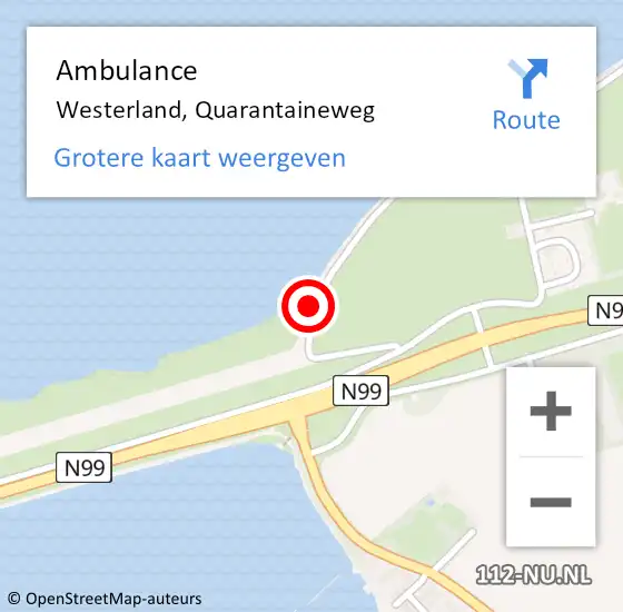 Locatie op kaart van de 112 melding: Ambulance Westerland, Quarantaineweg op 24 juni 2024 20:37