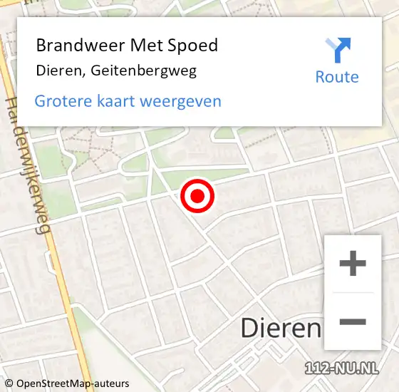 Locatie op kaart van de 112 melding: Brandweer Met Spoed Naar Dieren, Geitenbergweg op 24 juni 2024 20:40