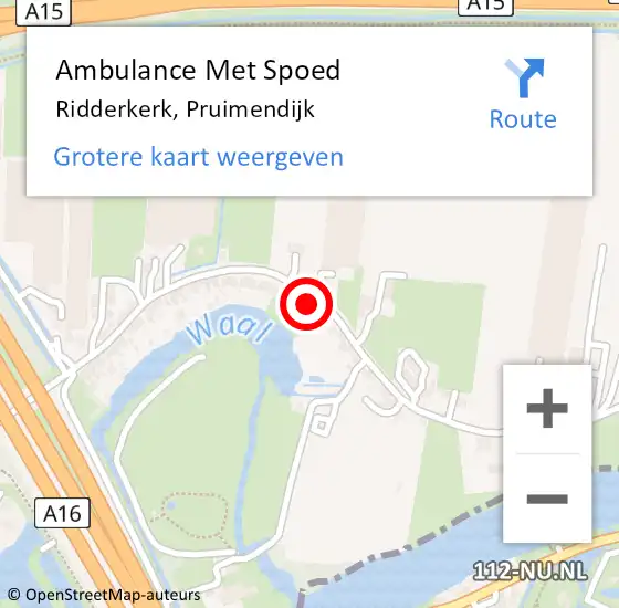 Locatie op kaart van de 112 melding: Ambulance Met Spoed Naar Ridderkerk, Pruimendijk op 24 juni 2024 20:41