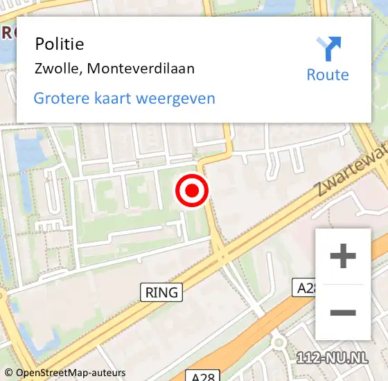 Locatie op kaart van de 112 melding: Politie Zwolle, Monteverdilaan op 24 juni 2024 21:01