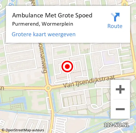 Locatie op kaart van de 112 melding: Ambulance Met Grote Spoed Naar Purmerend, Wormerplein op 24 juni 2024 21:11