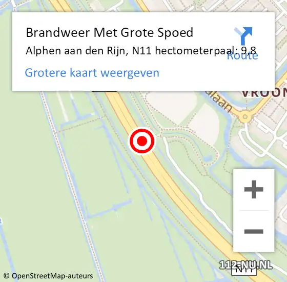 Locatie op kaart van de 112 melding: Brandweer Met Grote Spoed Naar Alphen aan den Rijn, N11 hectometerpaal: 9,8 op 24 juni 2024 21:55