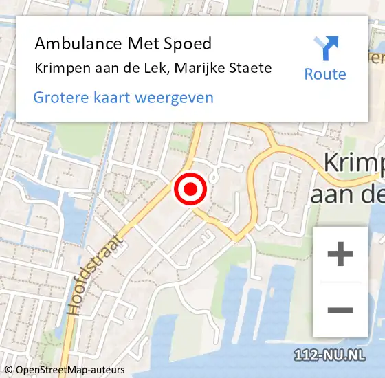 Locatie op kaart van de 112 melding: Ambulance Met Spoed Naar Krimpen aan de Lek, Marijke Staete op 24 juni 2024 21:59