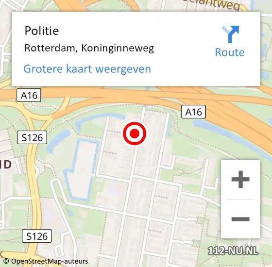 Locatie op kaart van de 112 melding: Politie Rotterdam, Koninginneweg op 24 juni 2024 22:10