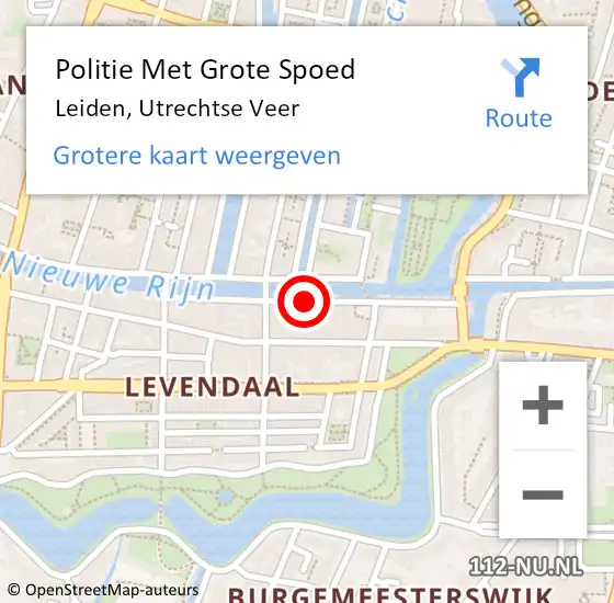 Locatie op kaart van de 112 melding: Politie Met Grote Spoed Naar Leiden, Utrechtse Veer op 24 juni 2024 22:11