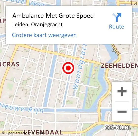 Locatie op kaart van de 112 melding: Ambulance Met Grote Spoed Naar Leiden, Oranjegracht op 24 juni 2024 22:18