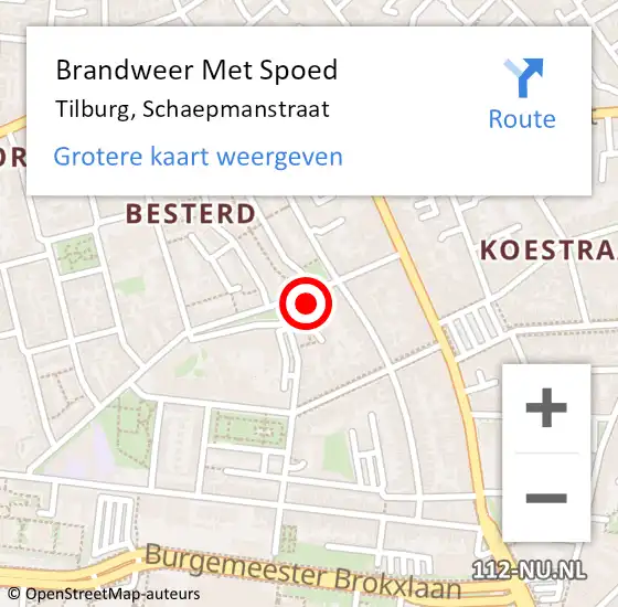 Locatie op kaart van de 112 melding: Brandweer Met Spoed Naar Tilburg, Schaepmanstraat op 24 juni 2024 22:18