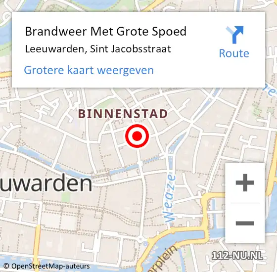 Locatie op kaart van de 112 melding: Brandweer Met Grote Spoed Naar Leeuwarden, Sint Jacobsstraat op 24 juni 2024 22:35