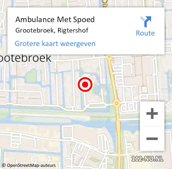 Locatie op kaart van de 112 melding: Ambulance Met Spoed Naar Grootebroek, Rigtershof op 24 juni 2024 22:56