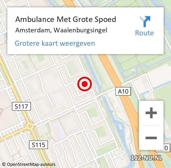 Locatie op kaart van de 112 melding: Ambulance Met Grote Spoed Naar Amsterdam, Waalenburgsingel op 24 juni 2024 22:56