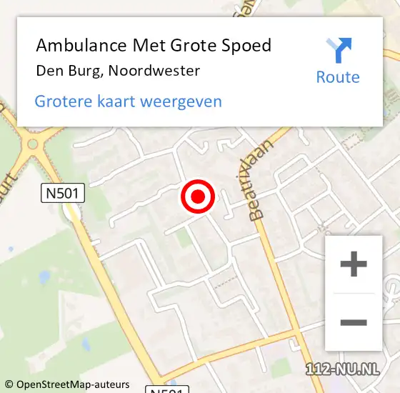 Locatie op kaart van de 112 melding: Ambulance Met Grote Spoed Naar Den Burg, Noordwester op 24 juni 2024 23:05