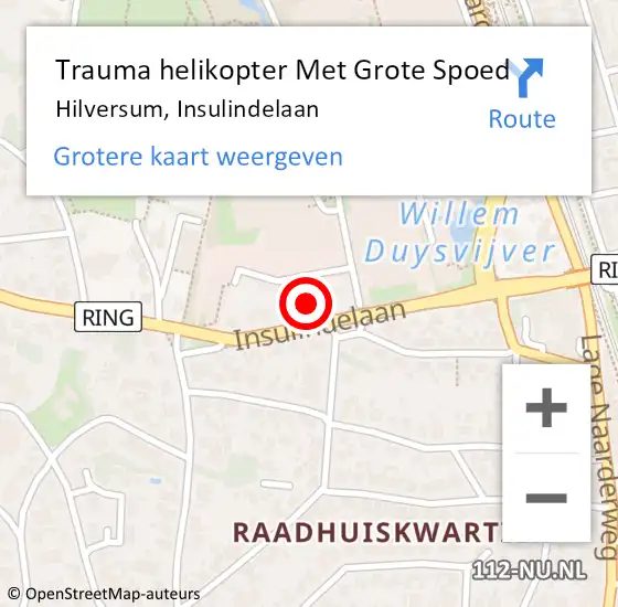 Locatie op kaart van de 112 melding: Trauma helikopter Met Grote Spoed Naar Hilversum, Insulindelaan op 24 juni 2024 23:18
