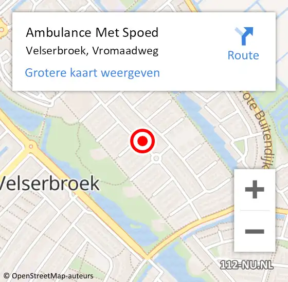 Locatie op kaart van de 112 melding: Ambulance Met Spoed Naar Velserbroek, Vromaadweg op 24 juni 2024 23:22