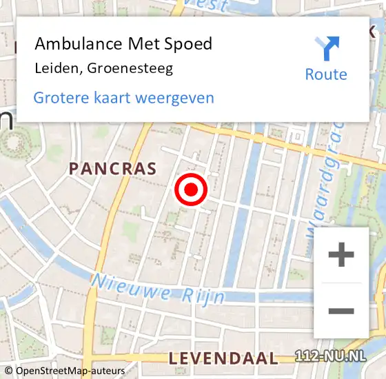 Locatie op kaart van de 112 melding: Ambulance Met Spoed Naar Leiden, Groenesteeg op 25 juni 2024 00:54