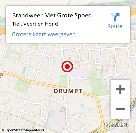 Locatie op kaart van de 112 melding: Brandweer Met Grote Spoed Naar Tiel, Veertien Hond op 25 juni 2024 01:18