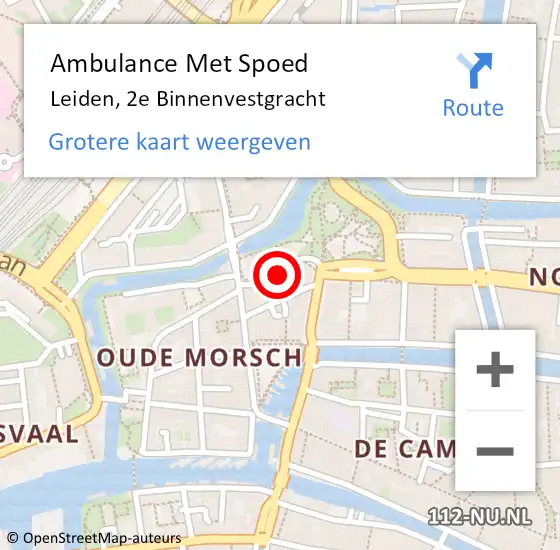 Locatie op kaart van de 112 melding: Ambulance Met Spoed Naar Leiden, 2e Binnenvestgracht op 25 juni 2024 02:17