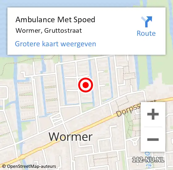 Locatie op kaart van de 112 melding: Ambulance Met Spoed Naar Wormer, Gruttostraat op 25 juni 2024 02:52