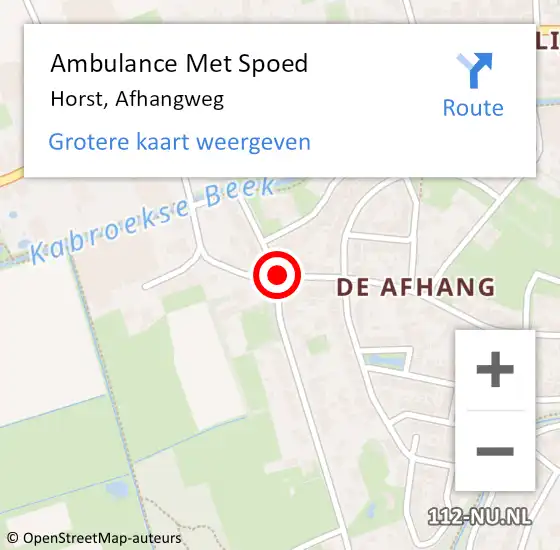 Locatie op kaart van de 112 melding: Ambulance Met Spoed Naar Horst, Afhangweg op 10 oktober 2014 15:52